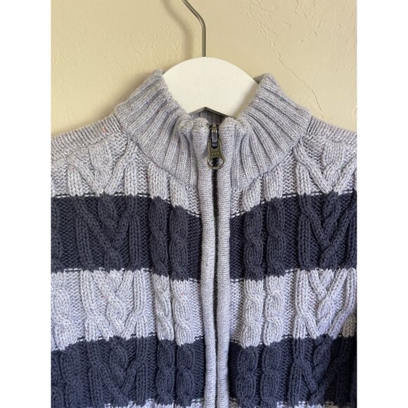 Tea Collection Size Small 4/5 Gray Navy Blue Cable Knit Mock Neck Full Zip Cardi - Picture 3 of 6